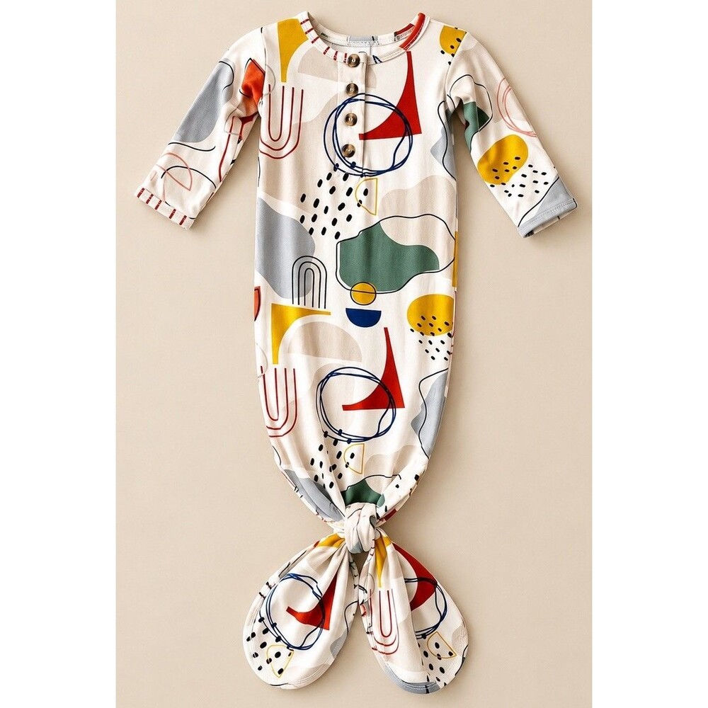 Lou Lou Newborn Knotted Sleep Gown Artsy Art to Wear Abstract Geometric Cozy